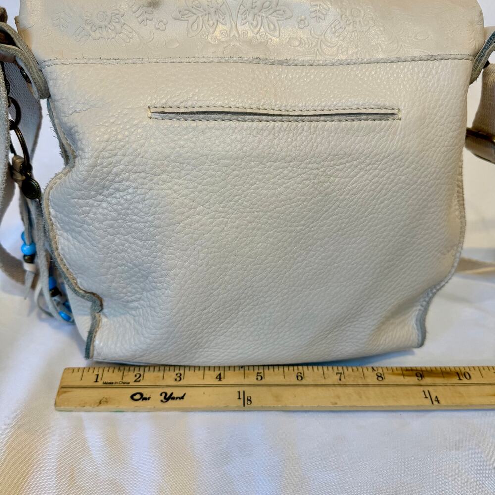 The Sak Silverlake Off White Leather Embossed Floral Foldover Crossbody Purse - Picture 7 of 11